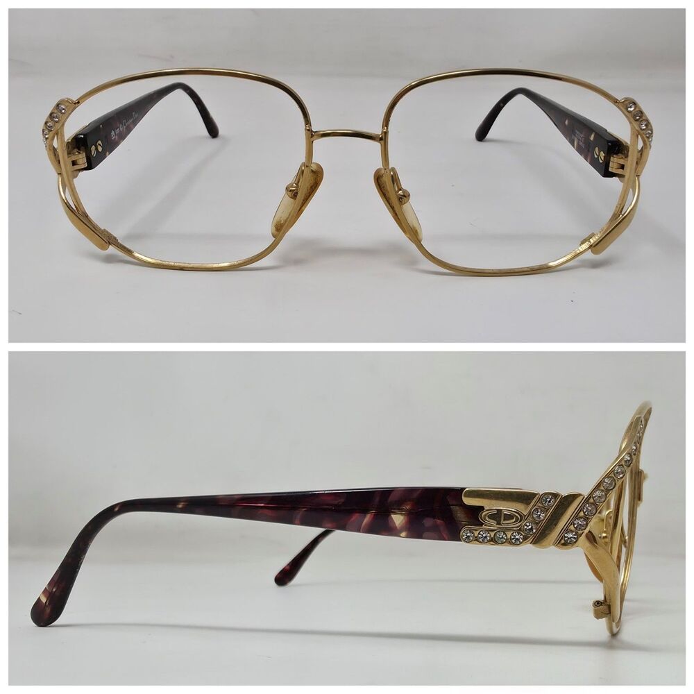 VTG Christian Dior 2619 Eyeglasses Gold Burgundy Frame Only Rhinestones Glasses